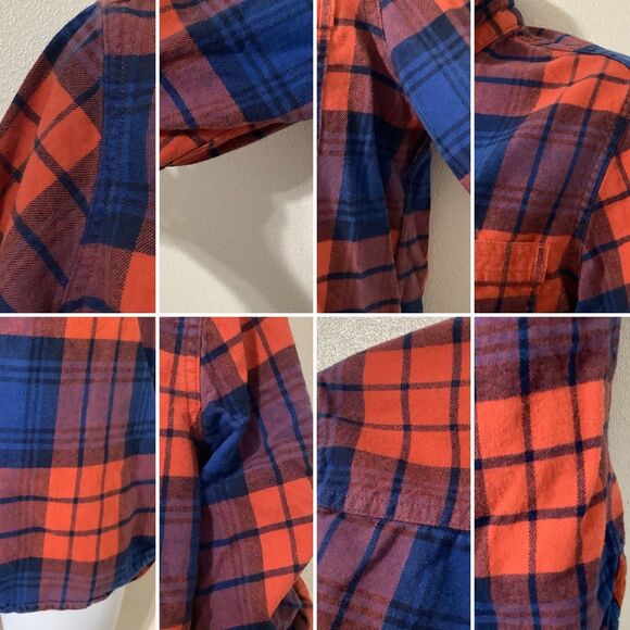 Jack's Girlfriend Blue Orange Plaid Flannel Cotton Country Button Up Shirt Small - Picture 9 of 9